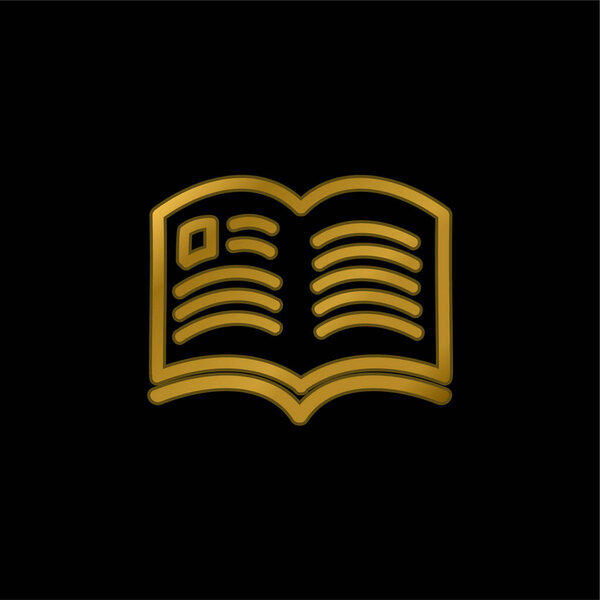 Книга Ручной рисунок Открытые страницы позолоченная металлическая икона или вектор логотипа