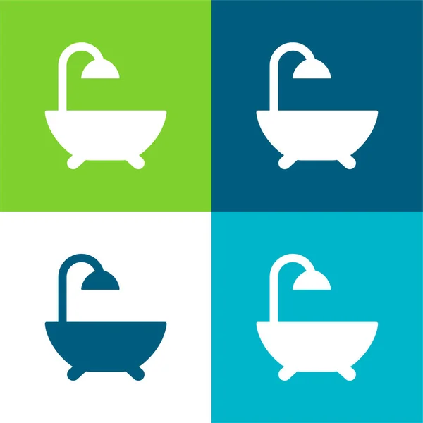 Bath Flat Four Color Minimal Icon Set — Stock Vector