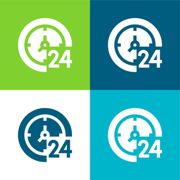 24 Hours Flat four color minimal icon set