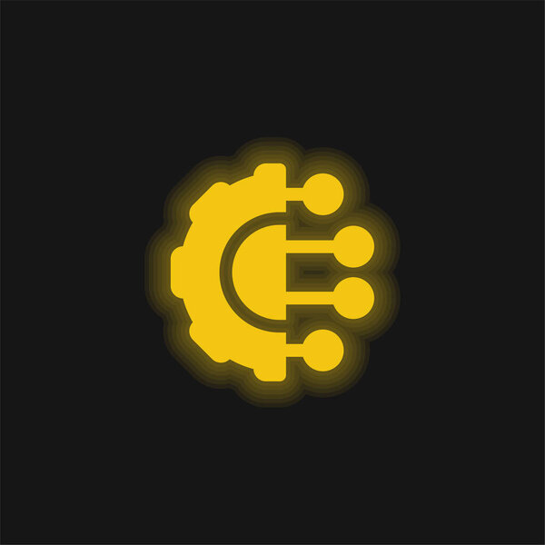 Желтая светящаяся неоновая икона искусственного интеллекта