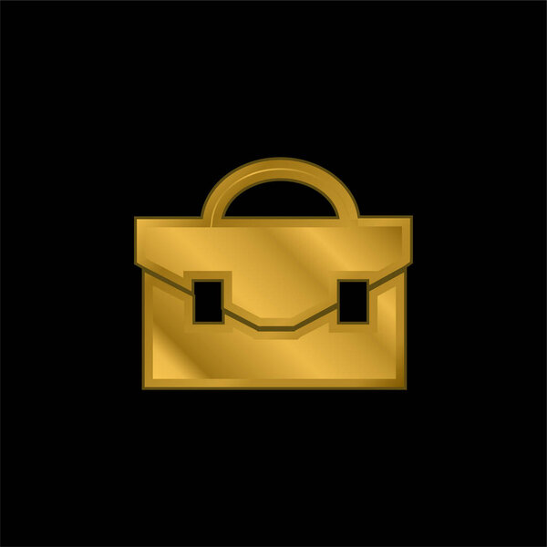 Black Briefcase gold plated metalic icon or logo vector