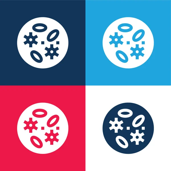 Bacteria Blue Red Four Color Minimal Icon Set — Stock Vector