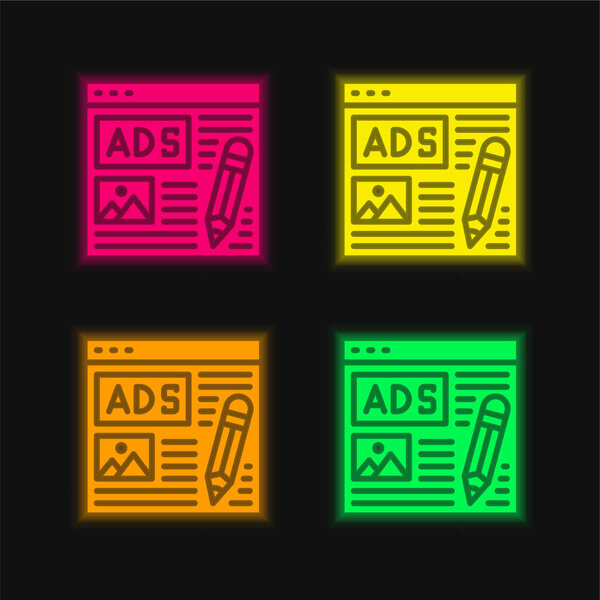 Advertising four color glowing neon vector icon