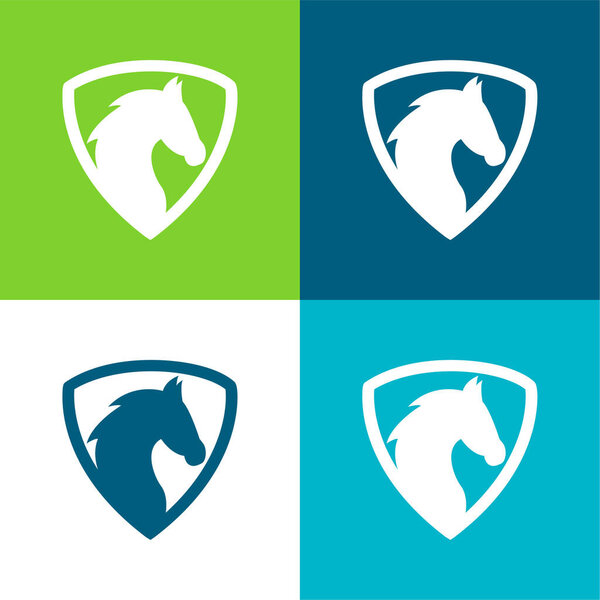 Black Horse Head In A Shield Flat four color minimal icon set