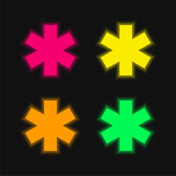 Asterisk Four Color Glowing Neon Vector Icon — Stock Vector