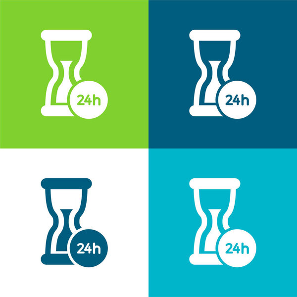 24 Hours Support Flat four color minimal icon set