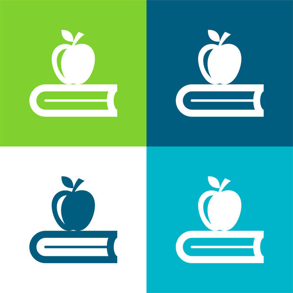 Book With Apple Flat four color minimal icon set