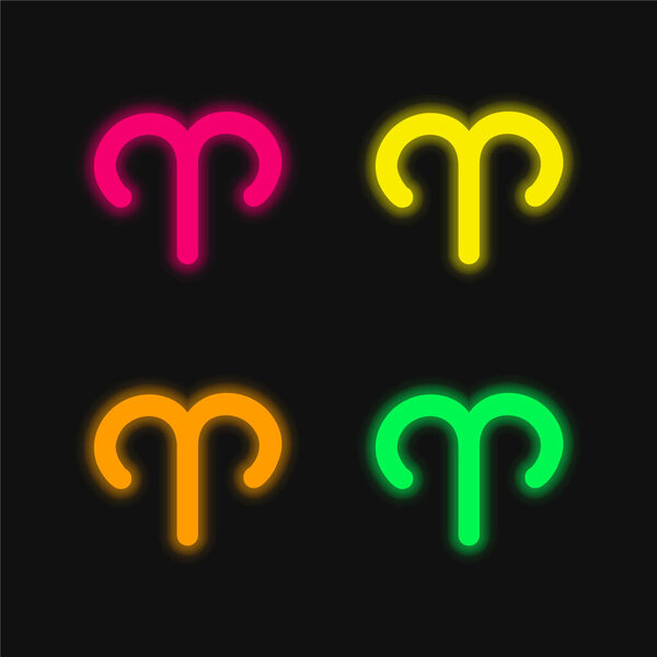 Aries Sign four color glowing neon vector icon