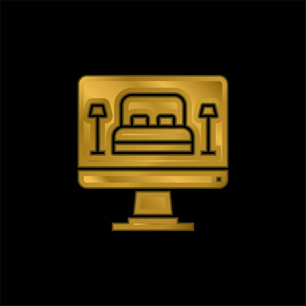 Booking gold plated metalic icon or logo vector