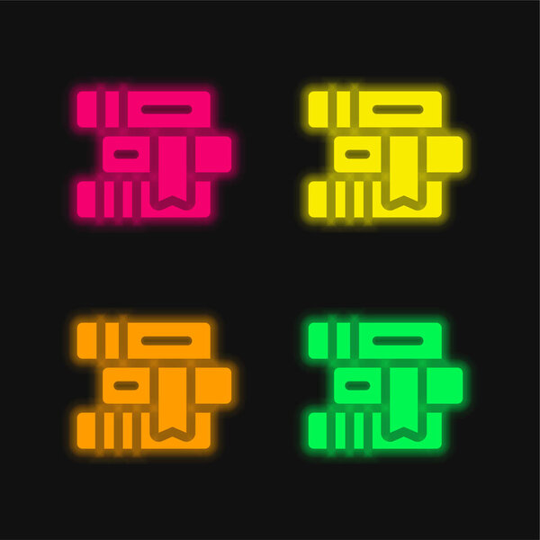 Books four color glowing neon vector icon