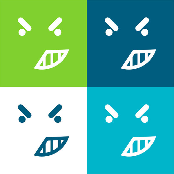 Anger On Emoticon Face Of Rounded Square Outline Flat four color minimal icon set