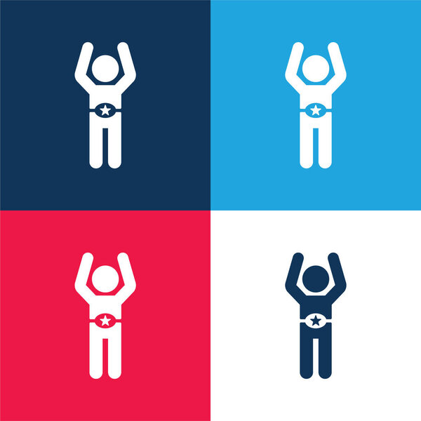 Boxer With Belt blue and red four color minimal icon set