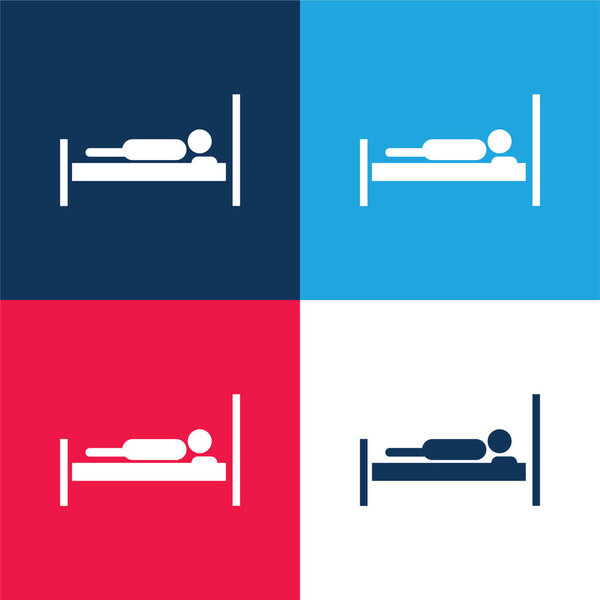 Bed With A Person Lying On It blue and red four color minimal icon set