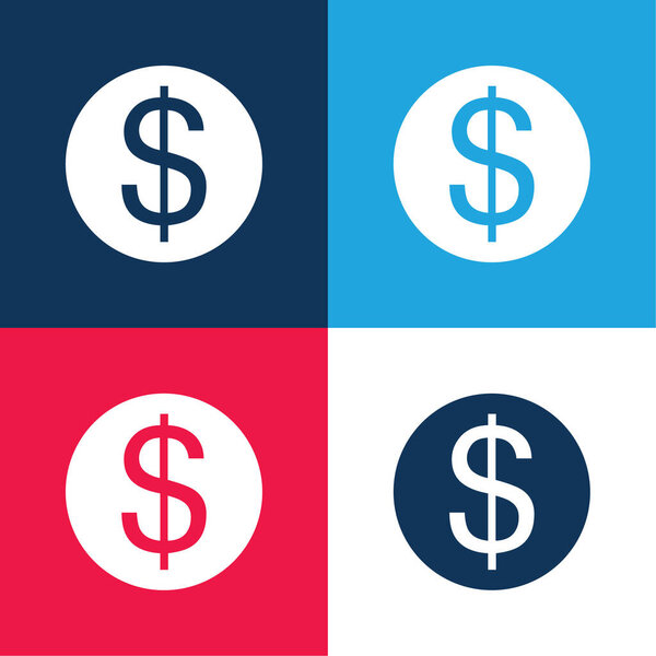 Big Dollar Coin blue and red four color minimal icon set