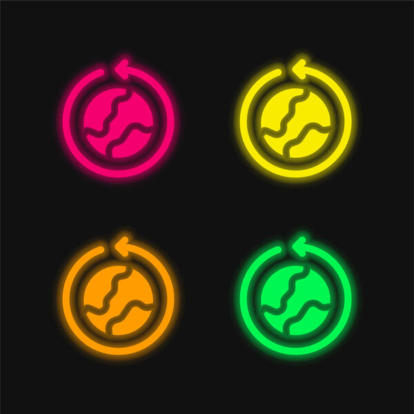 Around The World four color glowing neon vector icon