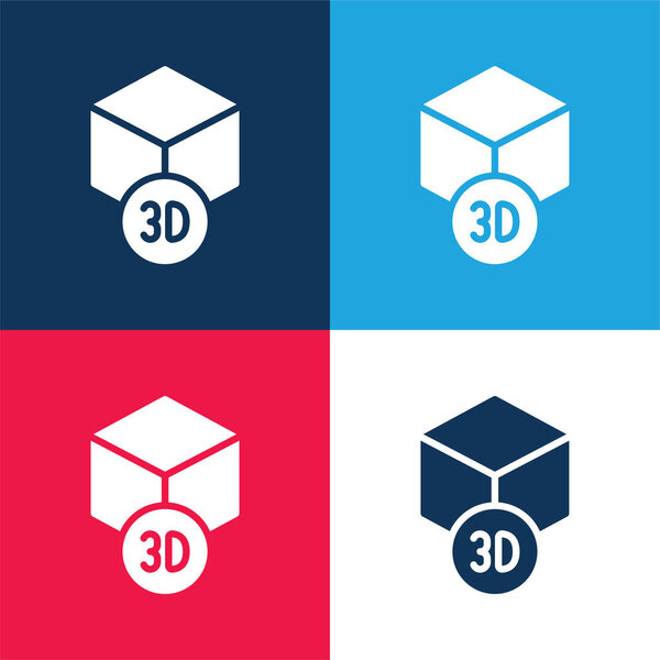 3d Printing blue and red four color minimal icon set