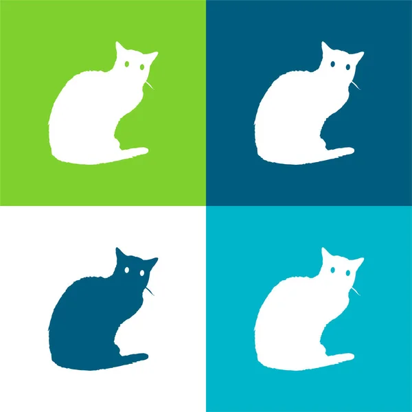 stock vector Black Cat Flat four color minimal icon set