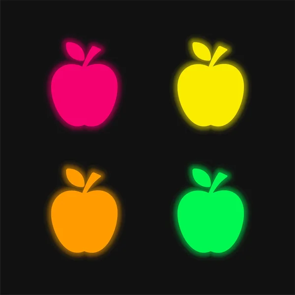 Apple Black Silhouette Leaf Four Color Glowing Neon Vector Icon — Stock Vector