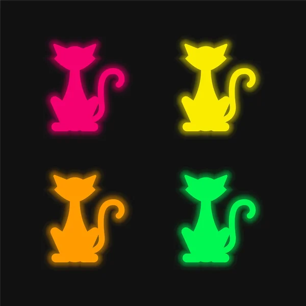 Black Cat Four Color Glowing Neon Vector Icon — Stock Vector