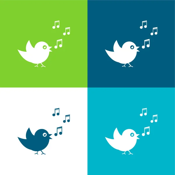 Bird Singing Musical Notes Flat Four Color Minimal Icon Set — Stock Vector