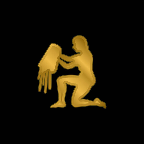 Aquarius Water Carrier Sign Silhouette gold plated metalic icon or logo vector