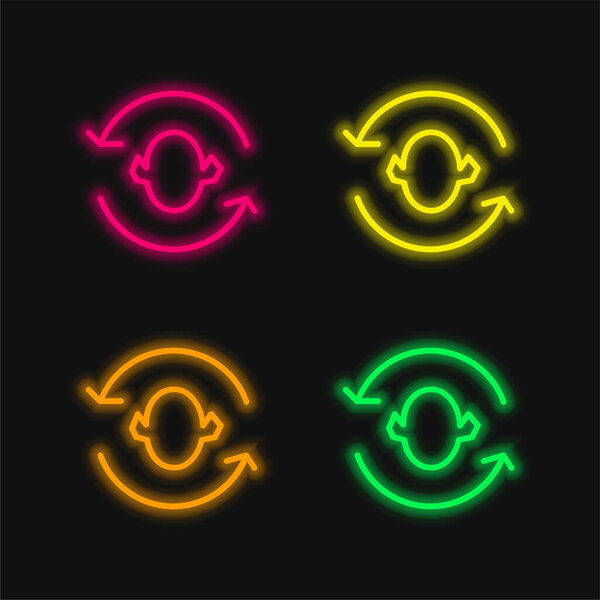 Стрелки вокруг силуэта головы четырехцветный неоновый вектор