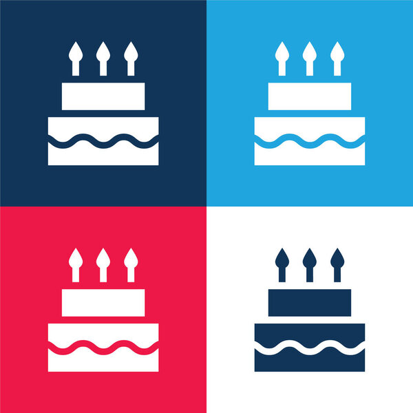 Birthday Cake Blue Red Four Color Minimal Icon Set Vector Graphics
