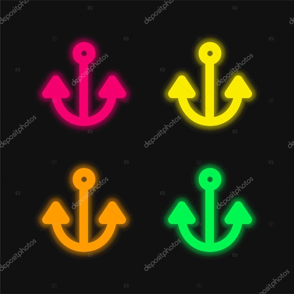 Anchor four color glowing neon vector icon