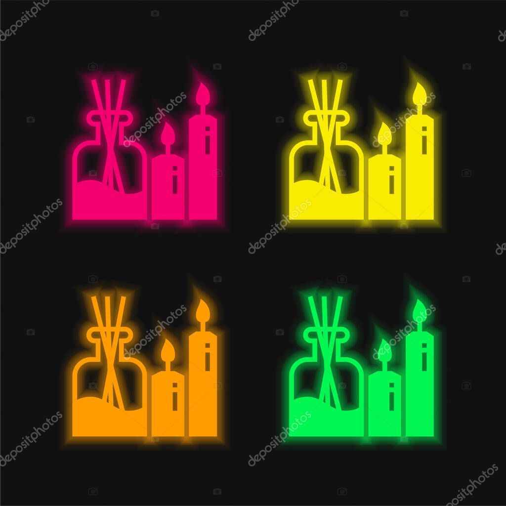 Aromatherapy four color glowing neon vector icon