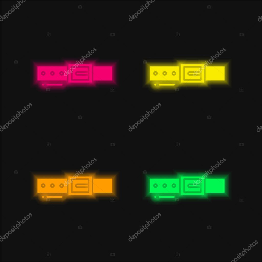 Belt four color glowing neon vector icon