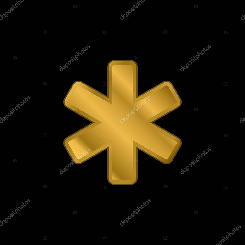 Asterisk gold plated metalic icon or logo vector