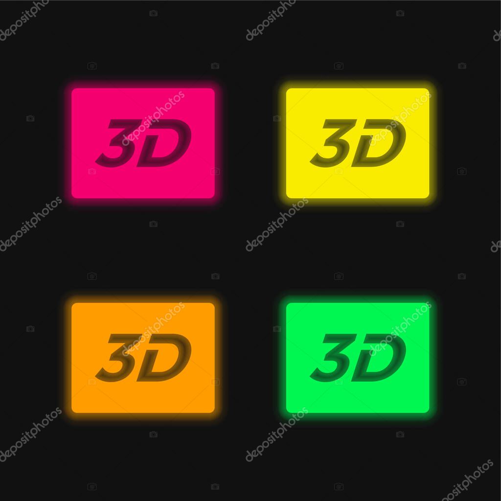 3D Sign four color glowing neon vector icon