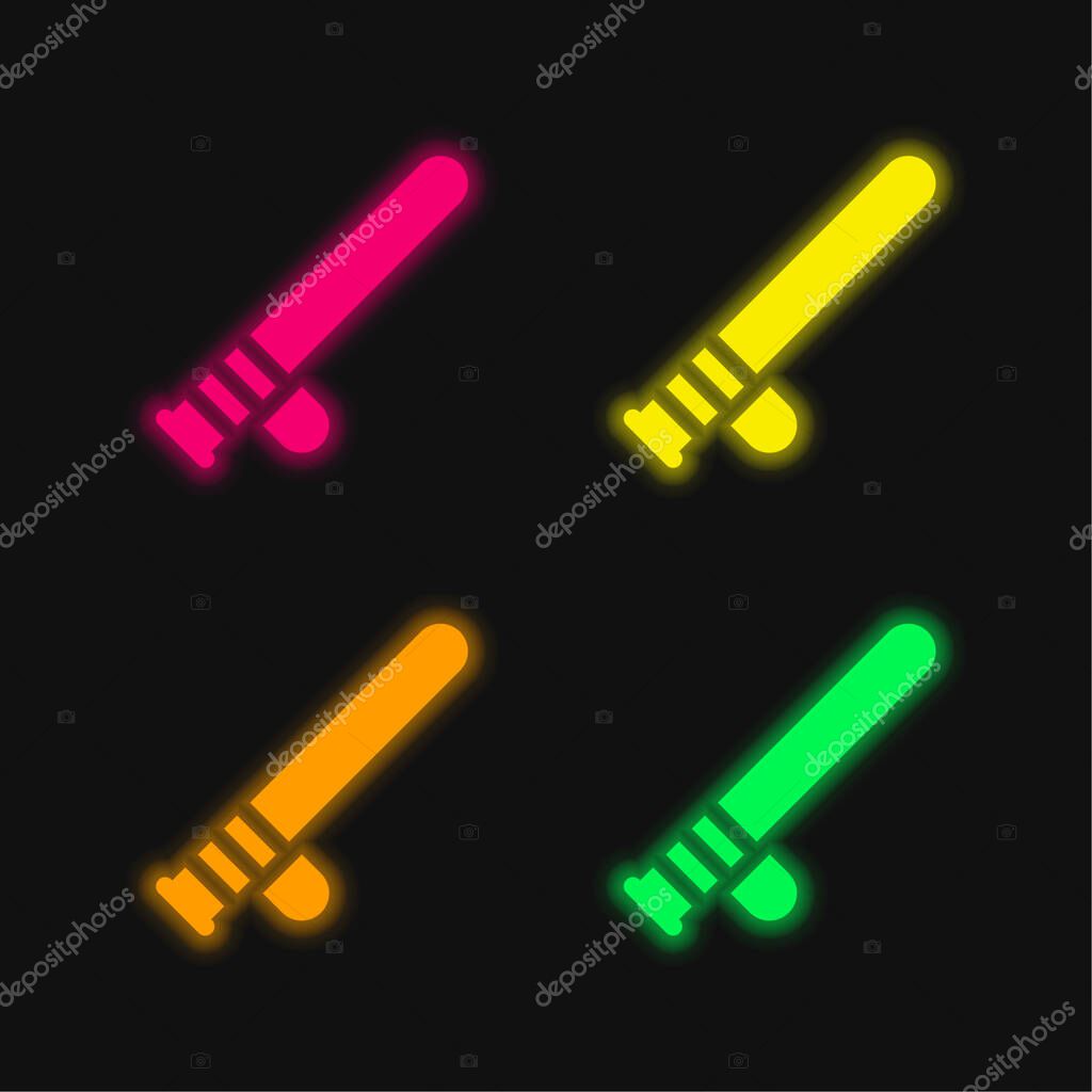 Baton four color glowing neon vector icon