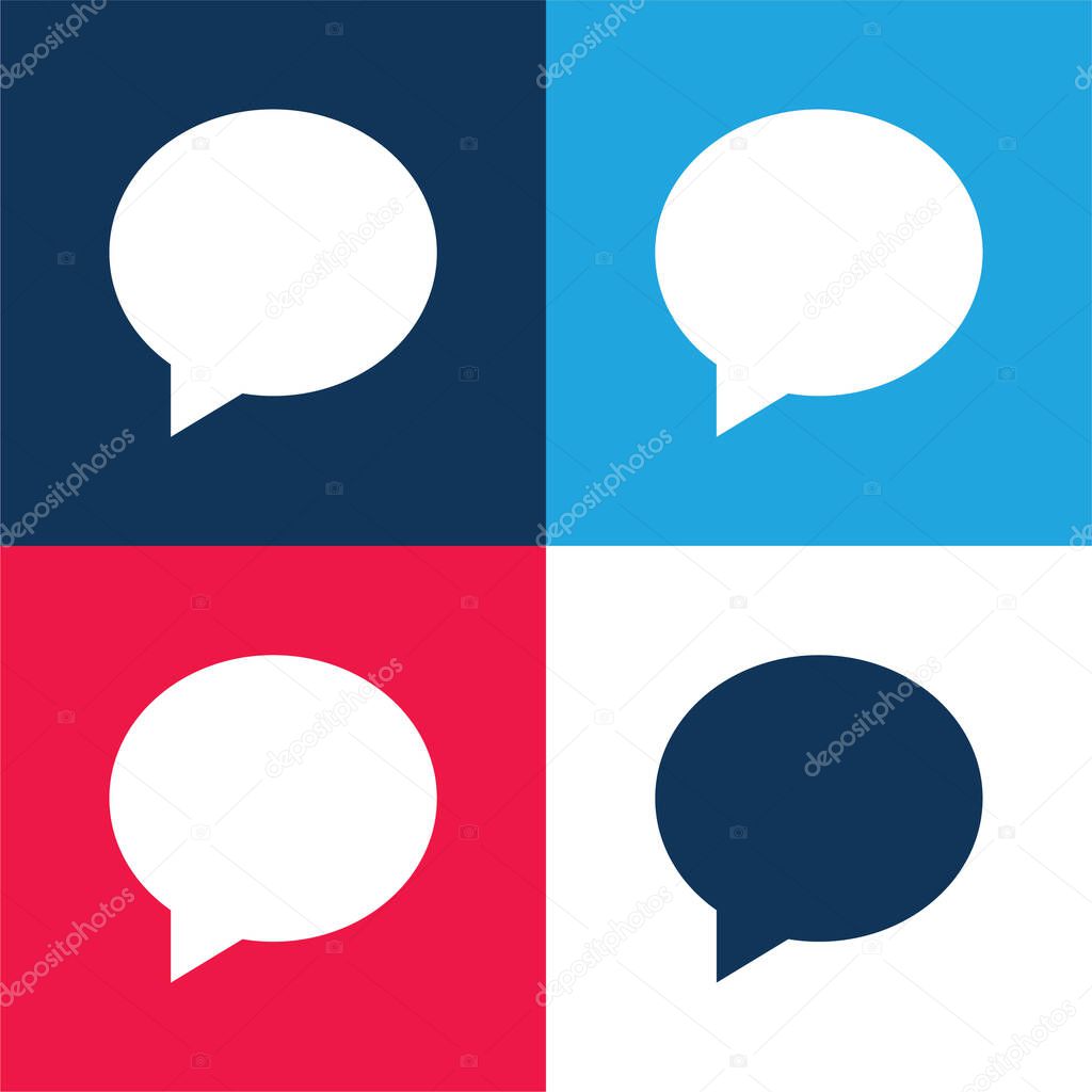 Black Oval Speech Bubble blue and red four color minimal icon set