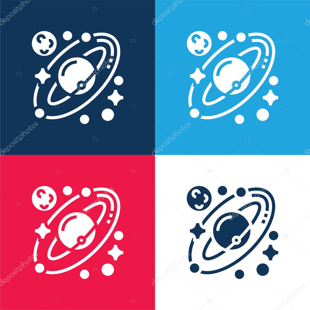 Astronomy blue and red four color minimal icon set