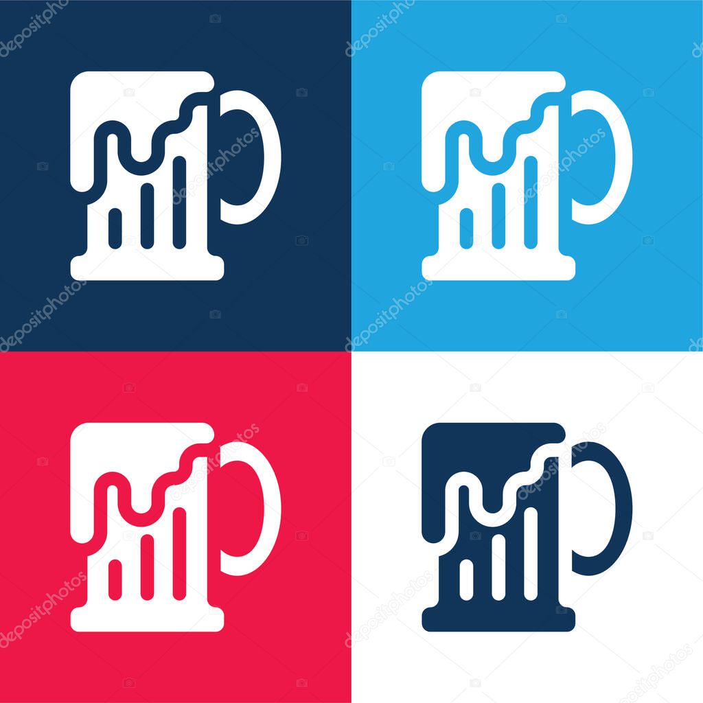 Beer Mug blue and red four color minimal icon set