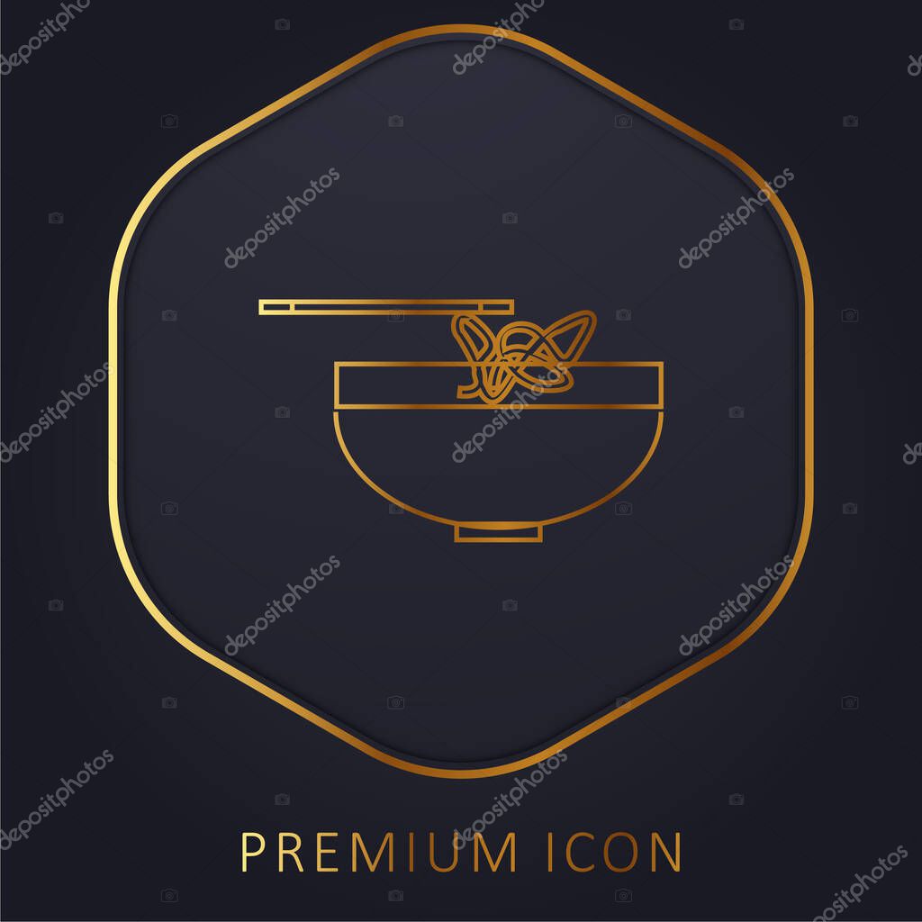 Bowl With Chinese Noodles golden line premium logo or icon