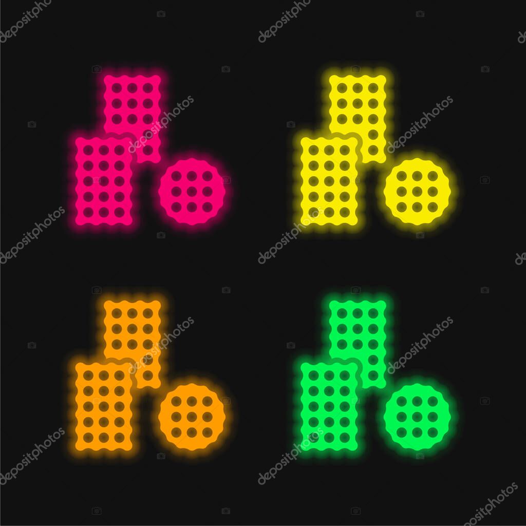 Biscuit four color glowing neon vector icon