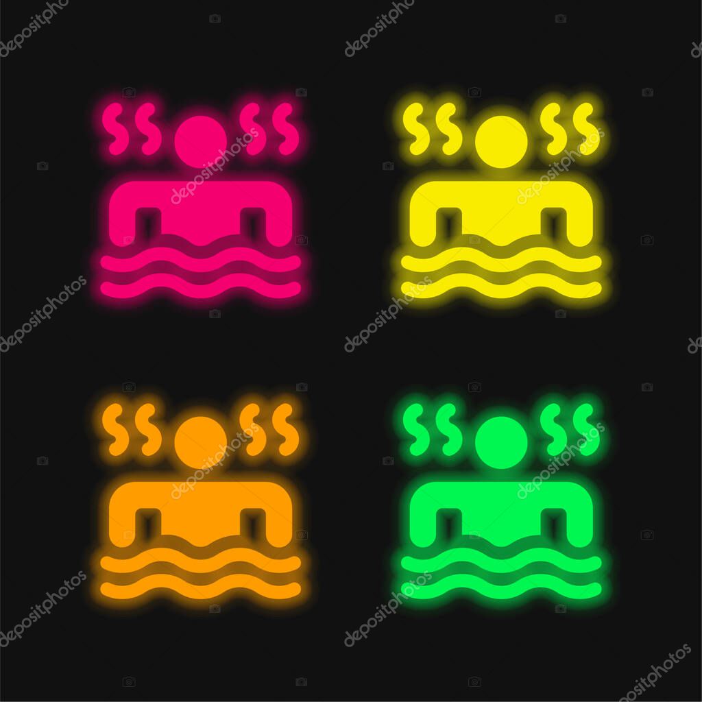 Bath four color glowing neon vector icon