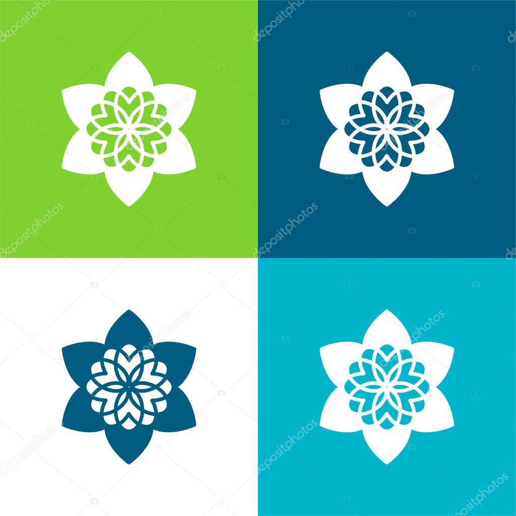 Beautiful Buddhist Flower Flat four color minimal icon set