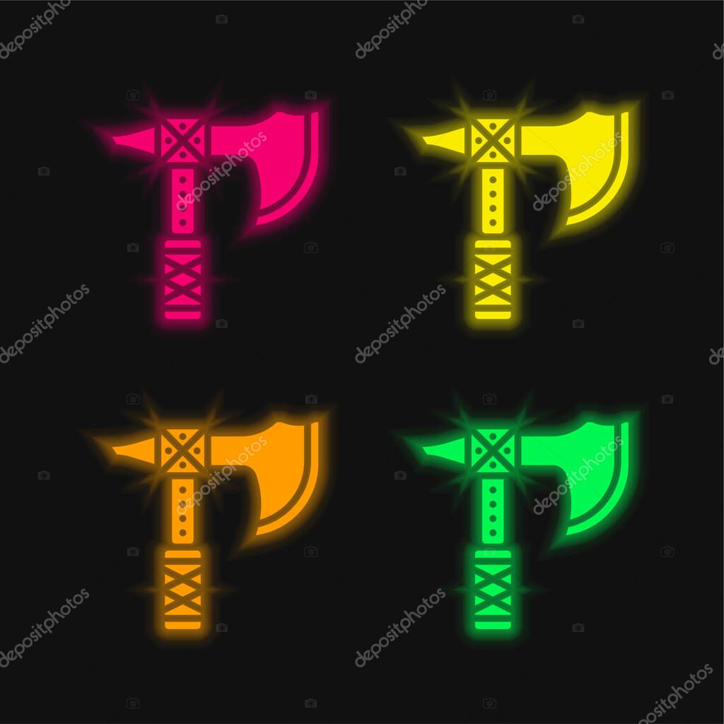 Axe four color glowing neon vector icon