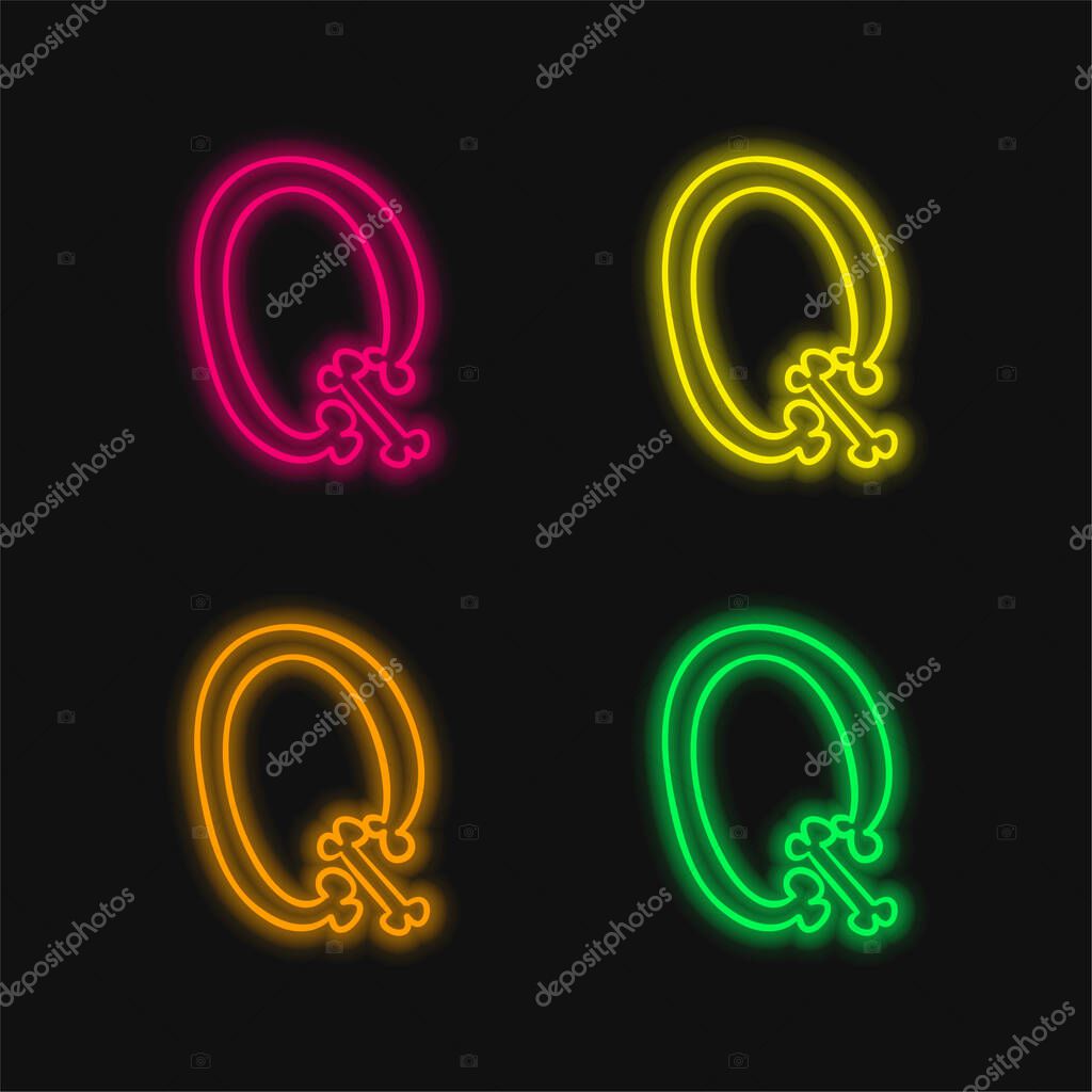Bones Outline Of Letter Q four color glowing neon vector icon