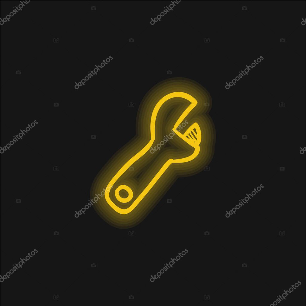 Adjustable Spanner Hand Drawn Construction Tool yellow glowing neon icon