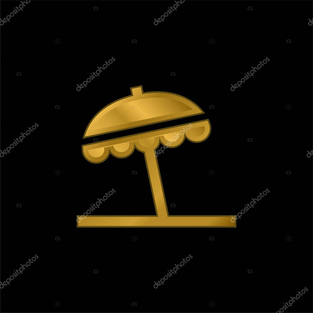 Beach Umbrella gold plated metalic icon or logo vector