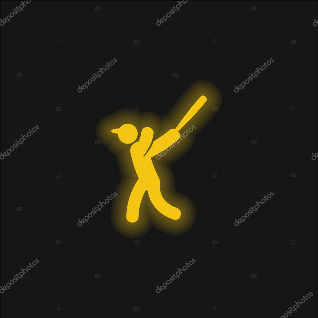 Baseball Player yellow glowing neon icon
