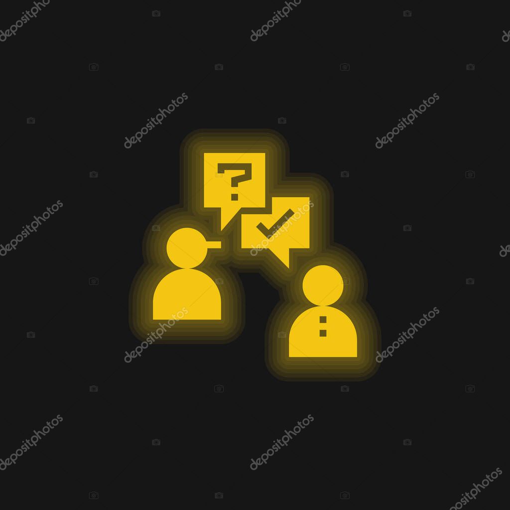 Ask yellow glowing neon icon