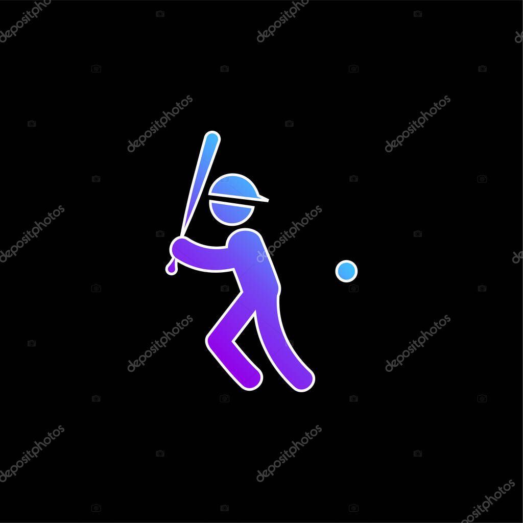 Baseball Player With Bat Ball And Cap blue gradient vector icon