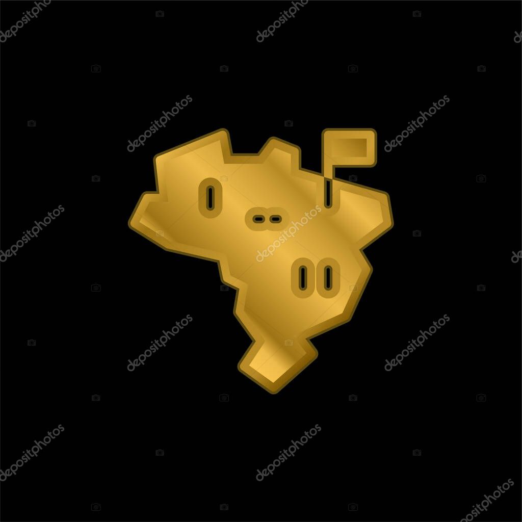 Brazil gold plated metalic icon or logo vector