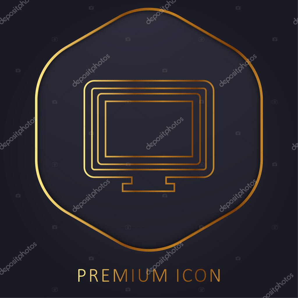Big Computer Monitor golden line premium logo or icon