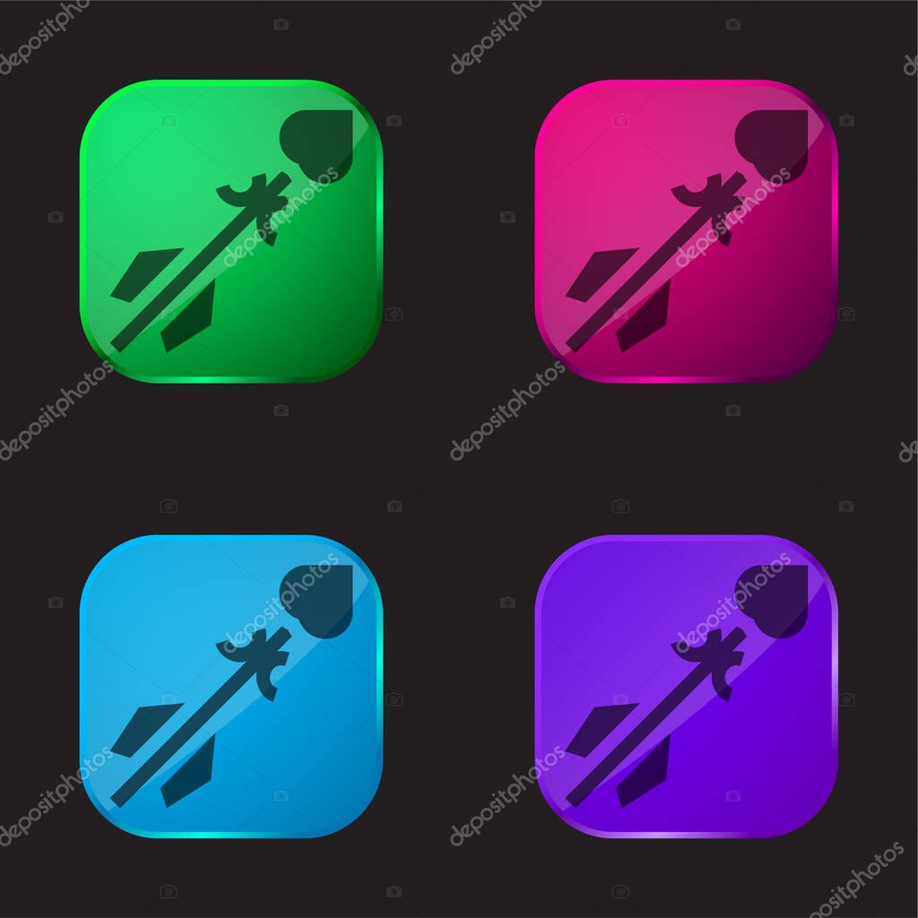 Arrow four color glass button icon